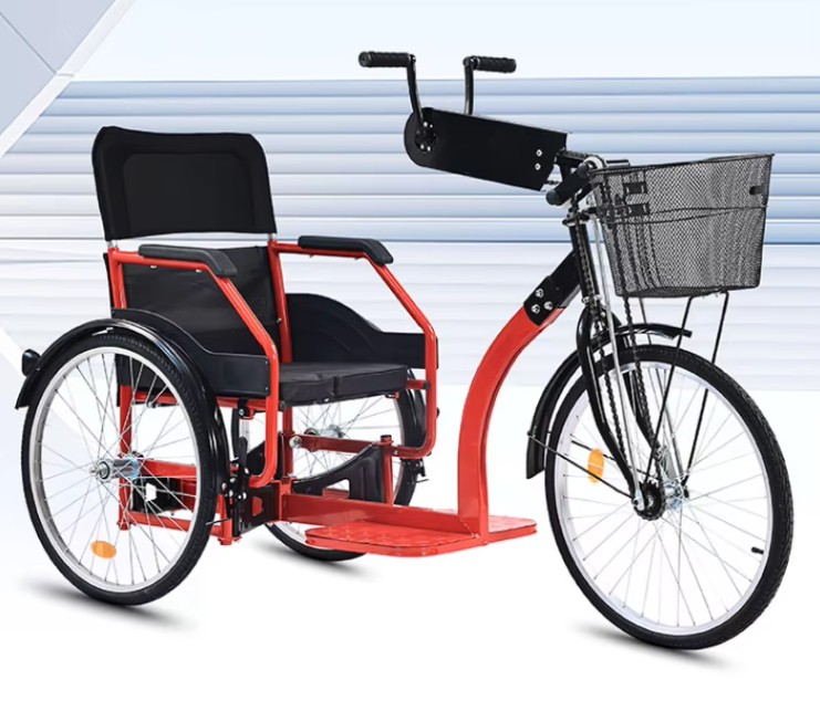 3 Wheel Handicapped Tricycle Bike with Folding Wheelchair for Disabled People.