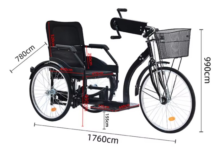 3 Wheel Handicapped Tricycle Bike with Folding Wheelchair for Disabled People. thumbnail 2
